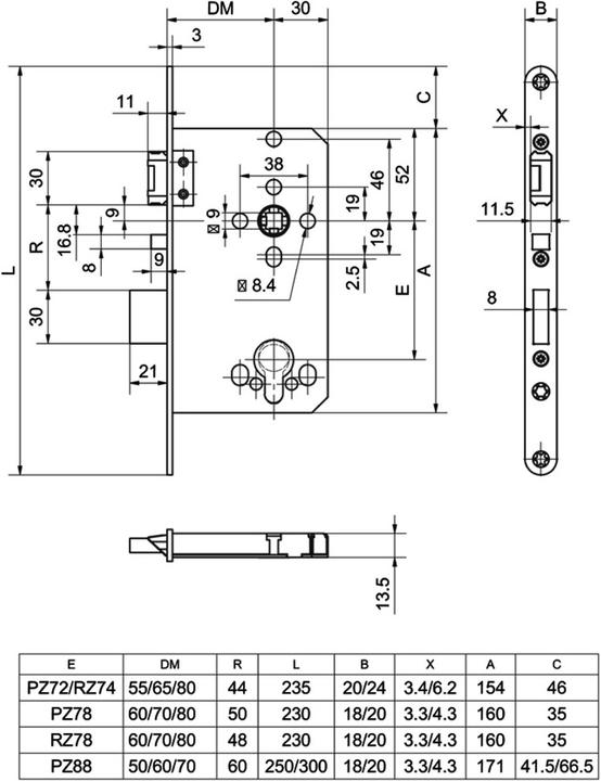 Produktbild Glutz Panik-Einsteckschloss 12400 SV PE