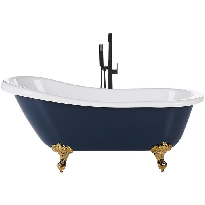 Produktbild Beliani Badewanne freistehend blau / weiss oval 170 x 76 cm CAYMAN (359 l, 170 cm, 78 cm)