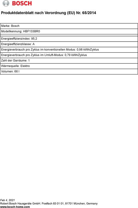 Produktbild Bosch Hausgeräte HBF133BR0