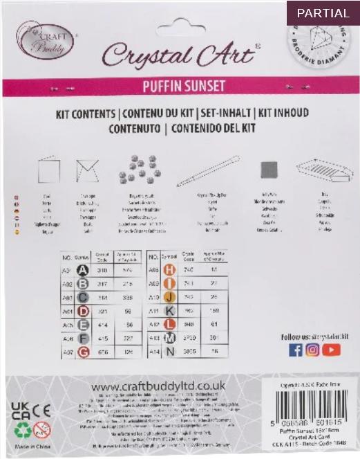 Actual product image Craft Buddy Puffin, Card 18x18cm Crystal Art