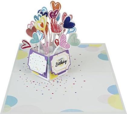 Produktbild MU Classic 3D Pop-Up Geburtstags Glückwunschkarte - Ballonherzen (1 Stk.)