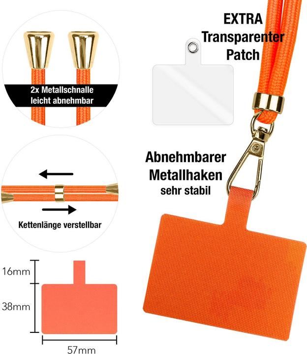 Produktbild Nalia Handyband + Pad für Hülle zum Umhängen, Karabinerhaken Anhänger aus Metall (gold)