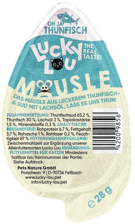 Produktbild Lucky Lou Katzen-Nahrungsergänzung Mäusle Thunfisch, 28 g (Adult, 1 Stk., 28 g)