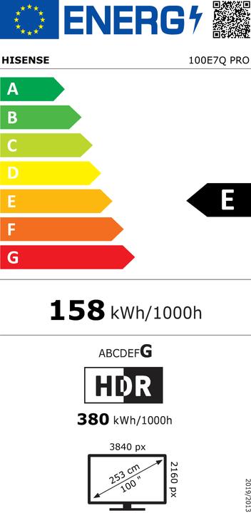 Energy Label Hisense 100E7Q PRO (100", QLED, UHD, 2025)