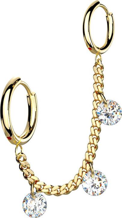 Star Piercing Ohrring vergoldet Kette mit Ohrring und drei Kristalle (ohne Messing, Chirurgenstahl 316L)