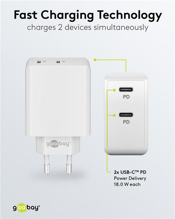 Actual product image Goobay Dual USB C Quick Charger (36 W)