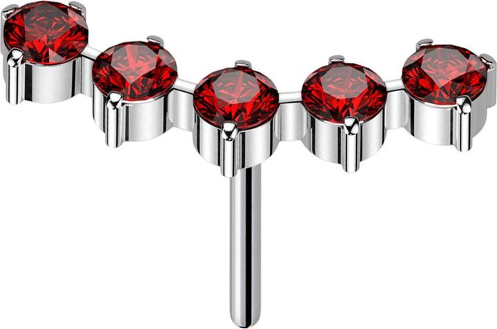 Actual product image Star Piercing Threadless curved silver five round crystals red (Titanium G23, without brass)