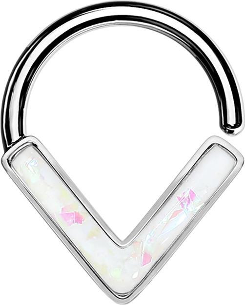 Star Piercing Micro Piercing Ring silber Winkel mit Opal weiss (Chirurgenstahl 316L, ohne Messing)