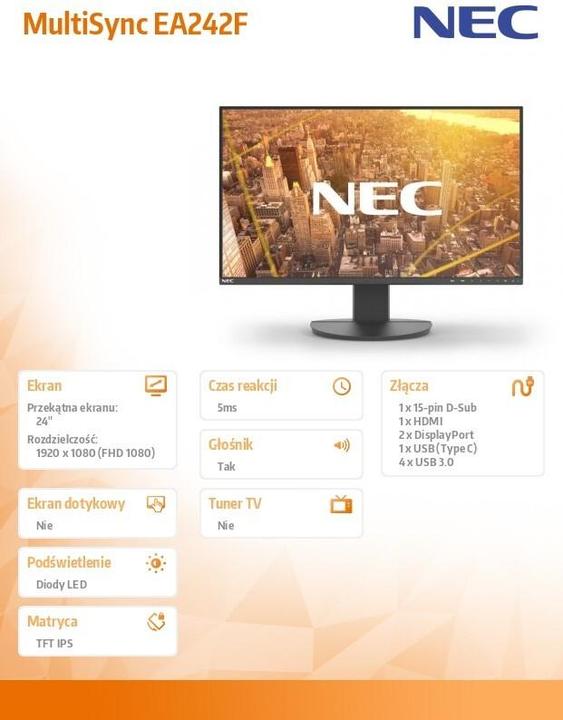 Produktbild NEC MultiSync EA242F 60,5 cm/24" Flachbildschirm (TFT/LCD) - 1.920x1.080 LED-Backlig (1920 x 1080 Pixel, 23.80")