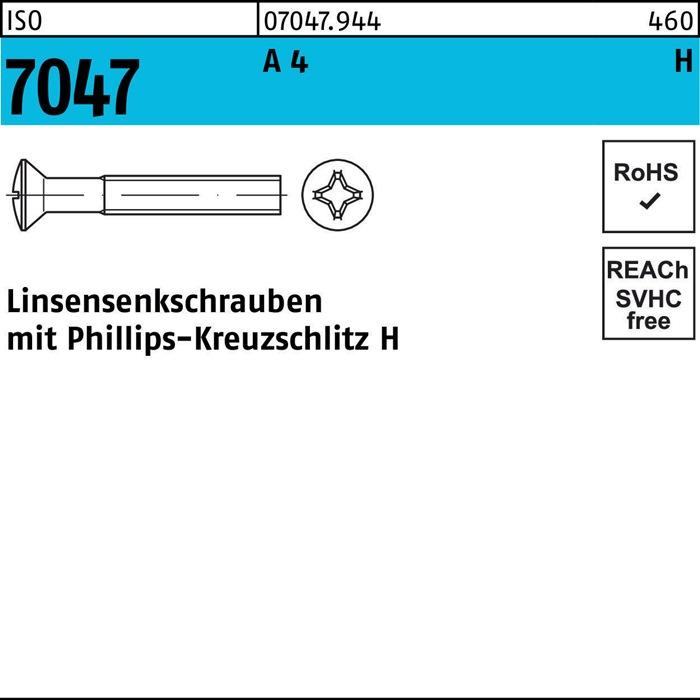 Energie-Label Linsensenkschraube ISO 7047 m.Kreuzschlitz-PH M 6 x 50 -H A 4 (200 Schrauben pro Stück)