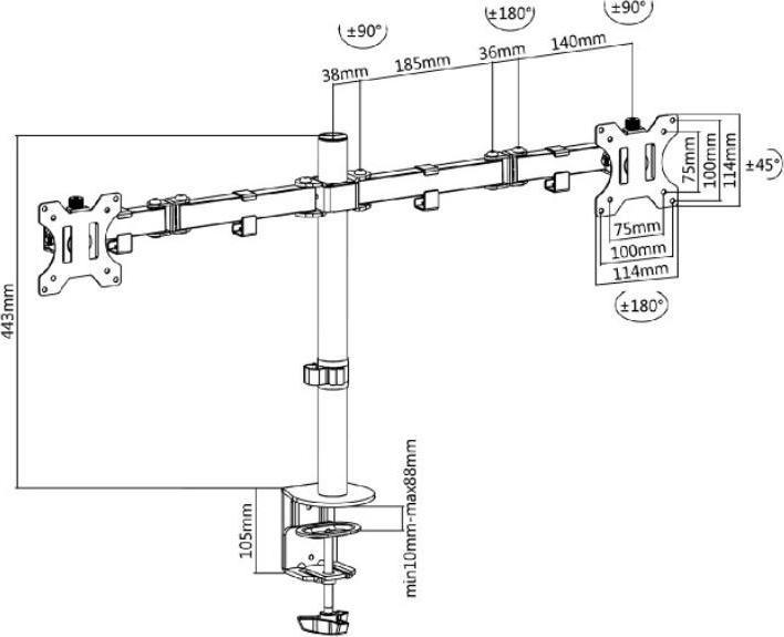 Actual product image Maclean Mount desk for 2 monitors MC-754 13" - 32" max. 8kg (Dining table, 32")