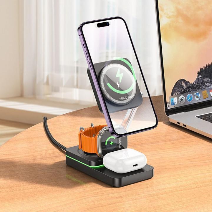 Actual product image Hoco Case universal for sports wireless charger 3in1 compatible with MagSafe 15W CQ10 black (15 W)