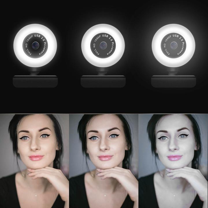 Image du produit Avizar Webcam Ring Light USB 1080p Full HD Light Ring, avec microphone - Noir (2 Mpx)