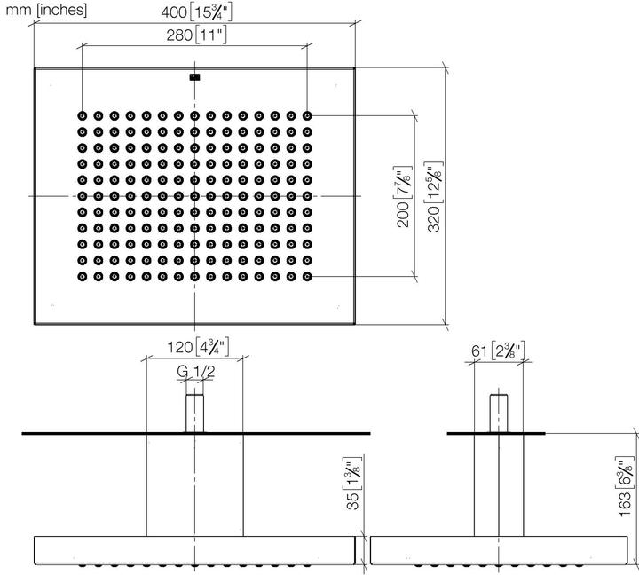 Produktbild Dornbracht Performing Water JustRain Regenbrause mit Deckenanbindung, 400x320 mm (24.50 l/min)