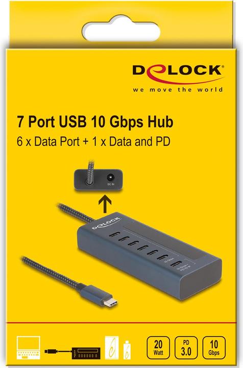 Produktbild Delock USB 10 Gbps Hub mit 7 USB Type-C Ports davon 6 x Date (USB-C, 7 Ports)