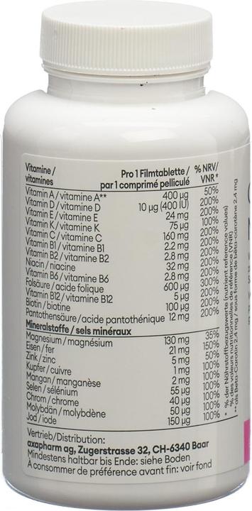 Nutritional values and ingredients Complex Materna film tablets tin (120 Piece, Pills, 216 g)