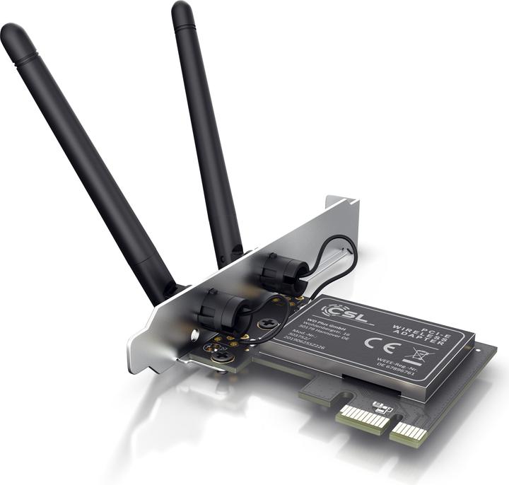 CSL WLAN network card 2.4 Ghz PCIe, 300 Mbit/s WiFi adapter card with 2x external antennas (Mini PCI Express)
