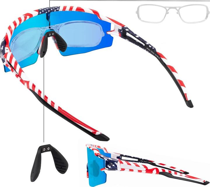 Actual product image Rockbros Polarised Cycling Glasses with UV Protection and Corrective Insert Blue Lenses - USA Patter (White with USA pattern, Blue)