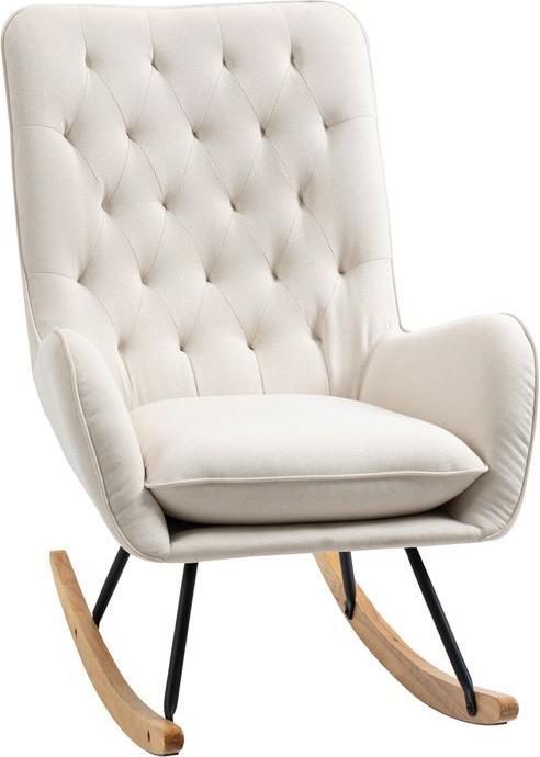 Produktbild Swisshandel24 Schaukelstuhl Relaxstuhl Schwingsessel mit Holzbeine Schaukelsessel, Leinen Metall Cremeweiss 69 x 9