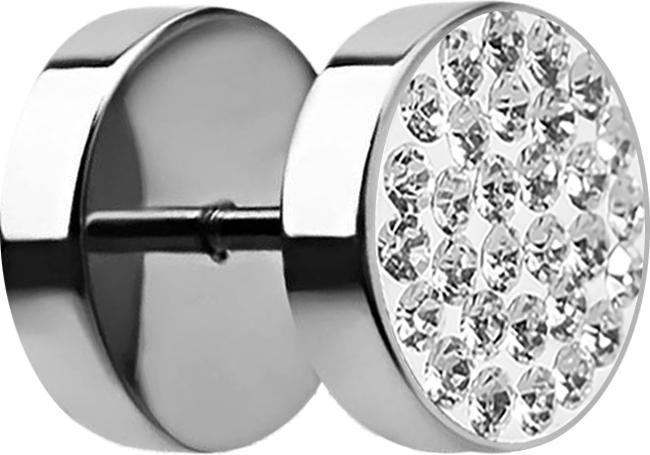 Star Piercing Fake Plug mit Kristall silber (Chirurgenstahl 316L)
