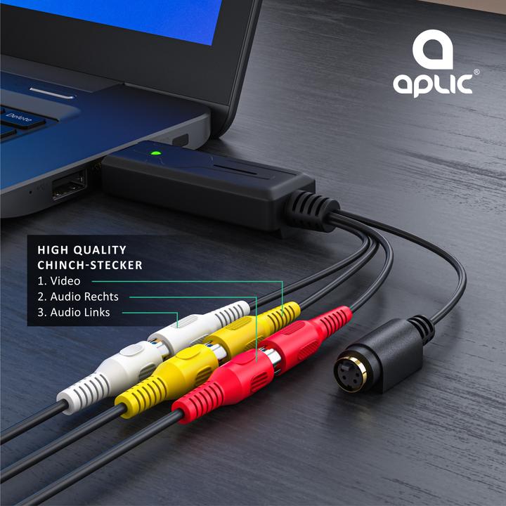 Produktbild Aplic USB Audio Video Grabber, Video Audio Wandler, Videoadapter zur Nachbearbeitung, VHS, für Windows 11 (USB 2.0, analoges Fernsehsignal)