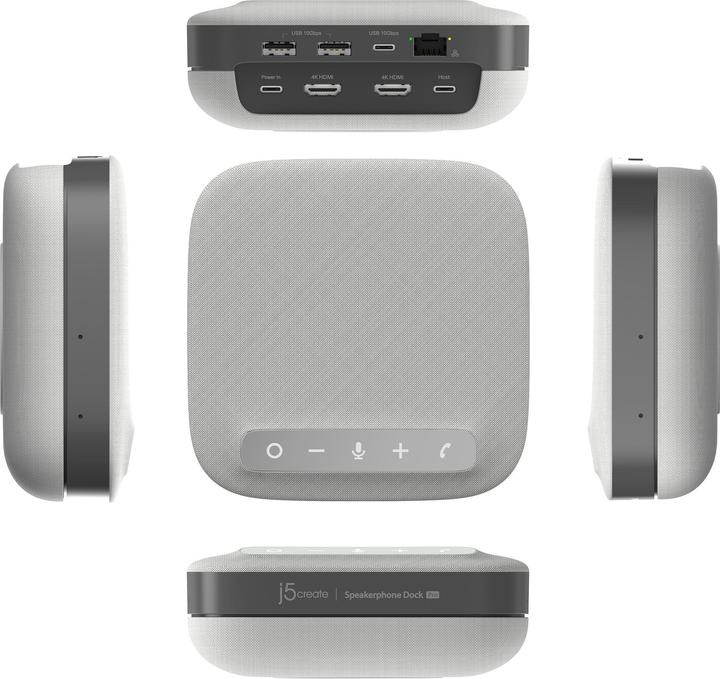 Actual product image j5Create JCDS337 USB-C® Dual 4K Speakerphone Dock Pro, Black, Wired, USB 3.2 Gen 2 (3.1 Gen 2) Type- (2 Ports)