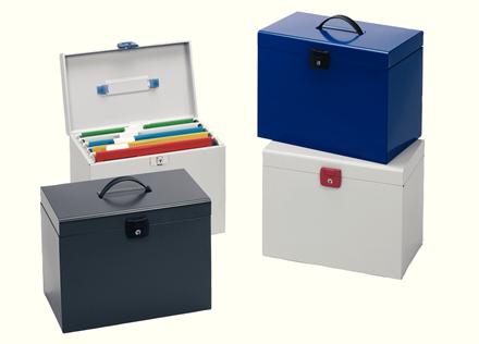 Actual product image Leitz Esselte Metal suspension file box, assorted colours, made of metal, with carrying handle, incl. 5