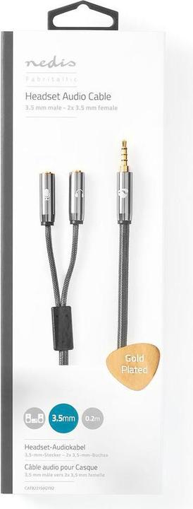 Produktbild Nedis Stereo-Audiokabel - 3.5 mm Stecker - 3.5 mm Buchse - Vergoldet - 0.20 m - rund - Anthrazit/G (0.20 m, 3.5mm Klinke (AUX))