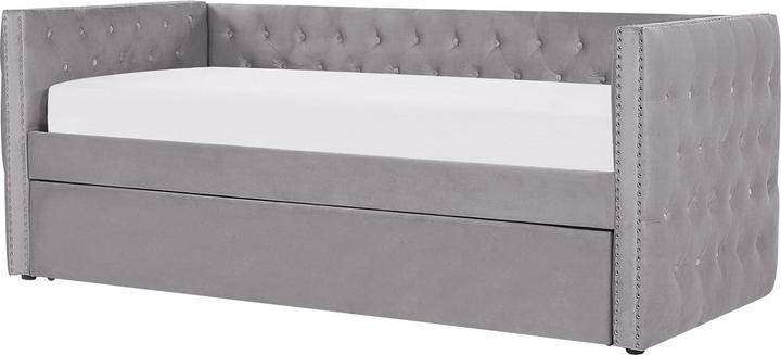 Actual product image Beliani Daybed extendable velvet fabric grey slatted frame 90 x 200 cm GASSIN (90 x 200 cm)