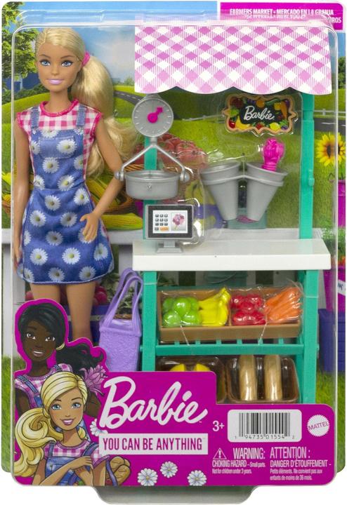 Immagine prodotto Barbie "Divertimento in fattoria", bambola (bionda), bancarella del mercato, cassa, verdura, pane