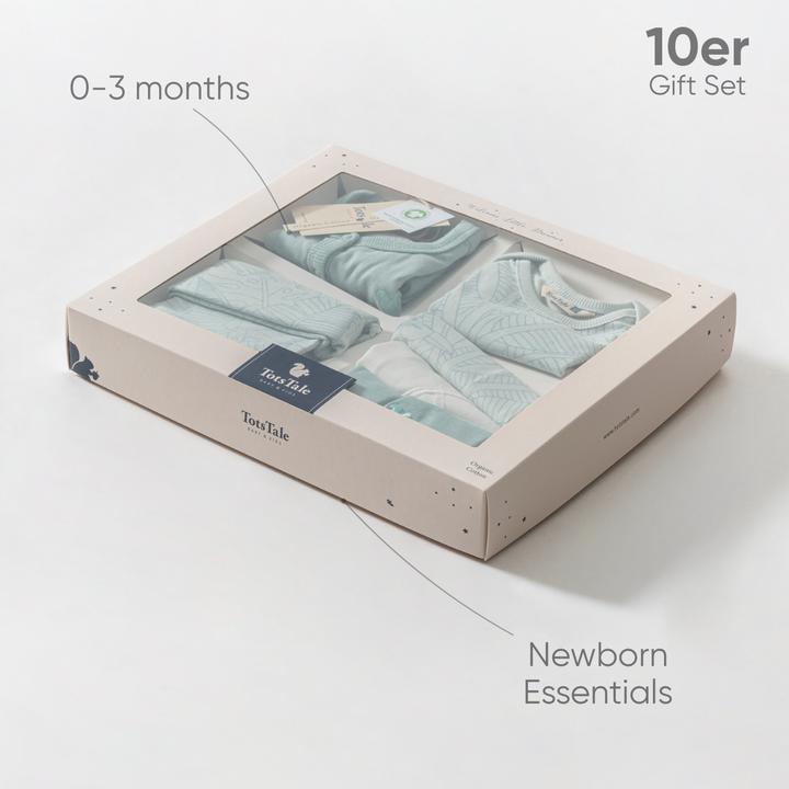 Immagine prodotto TotsTale Premium 10-teiliges Geschenkset aus Bio-Baumwolle – Erstausstattung für Neugeborene (50, 56, 62, 68)