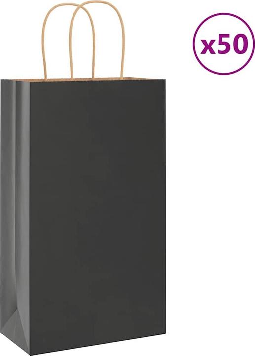 Produktbild VidaXL Kraftpapiertüten 50 Stk. mit Henkel Schwarz 21x11x36 cm Papiertüte (Geschenktüte, 50 x)
