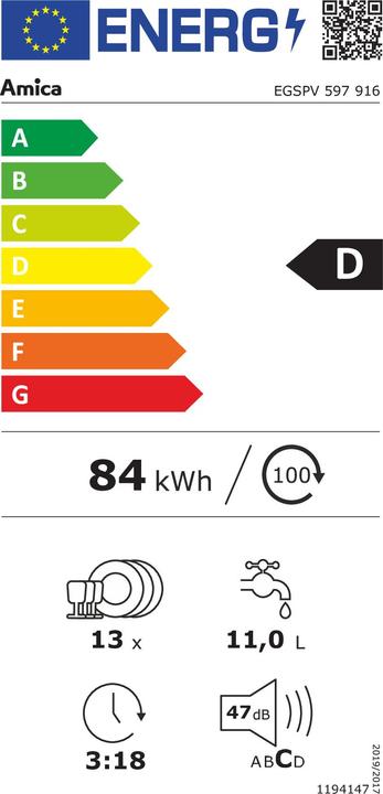 Energie-Label Amica AMIC Einbau-Geschirrspüler