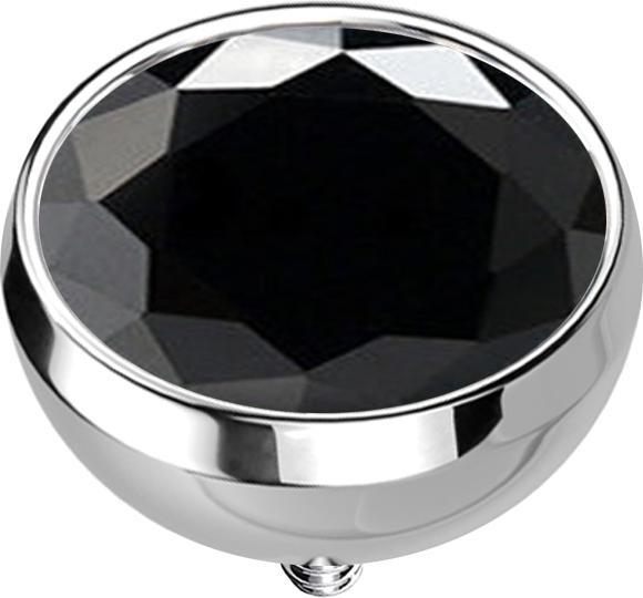 Star Piercing Dermal Anchor Halbkugel silber mit Kristall schwarz (Titan G23, ohne Messing)