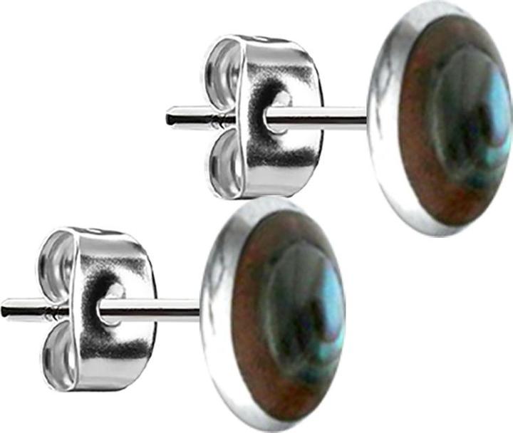 Star Piercing Ohrstecker silber Teller Kokosnuss Holz mit Abalone (Organisch, ohne Messing, Chirurgenstahl 316L)