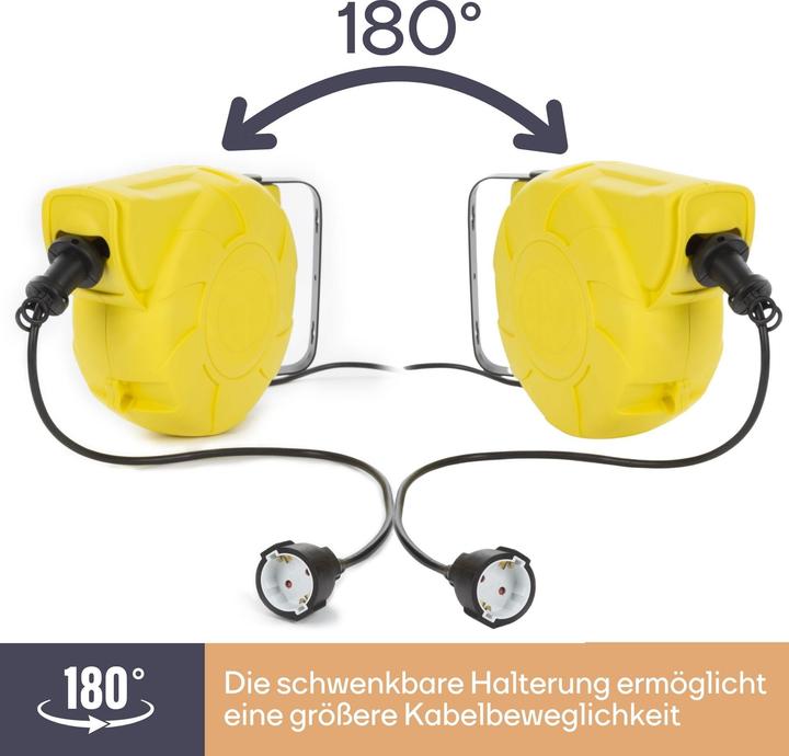Actual product image Velleman AUTO-REWIND CABLE REEL - WALL MOUNT - 13+2 m - SCHUKO (13 m, 3.15 mm²)