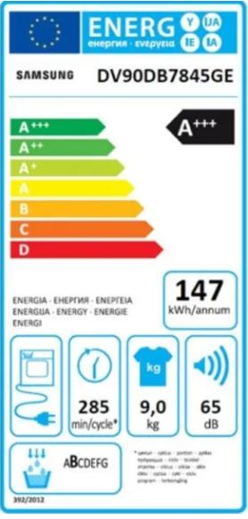 Energie-Label Samsung Wäschetrockner DV7400, 9kg, A+++ (9 kg, Rechts)