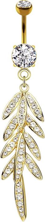 Star Piercing Banane 14k vergoldet mit zwei Kugeln Kristall silber Anhänger Blätter (Messing, Chirurgenstahl 316L)