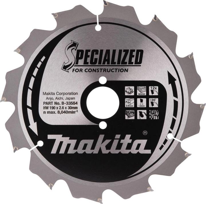 Actual product image Makita SPECIALIZED saw blade 190x30x12Z