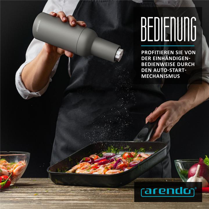 Actual product image Arendo Salz- & Pfeffermühle Elektrisch 2er Set, Gewürzmühlen, Edelstahl, einstellbar, Batteriebetrieben (Pepper, Herbs, Salt)