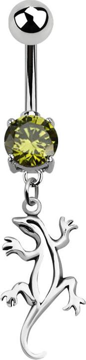 Star Piercing Banane silber mit Anhänger Echse olive (Chirurgenstahl 316L)