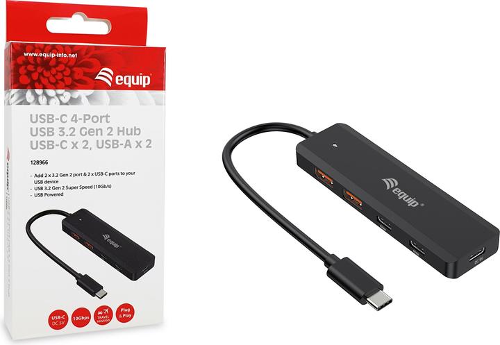Produktbild equip aquip USB-Hub 4-Port 3.2 ->2xUSB-C, 2xUSB-A o.Netzteil sw (USB-C, 4 Ports)