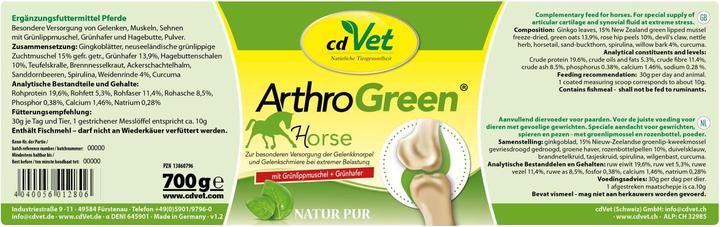 Nährwerte und Zutaten cdVet ArthroGreen Horse, 700 g PUL (1 x, 700 g)