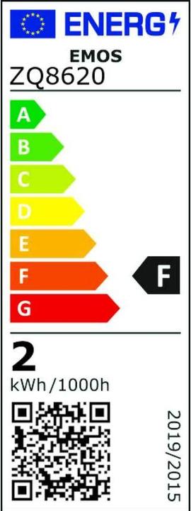 Etichetta energetica Emos Lampada LED JC classica / G4 / 1,9 W (21 W) / 200 lm / Bianco caldo (G4, 2 W, 200 lm, 1 x, F)