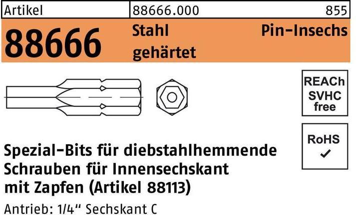 Produktbild Bit R 88666 Innensechskant m.Zapfen SW4 /M 6 Stahl gehärtet (4)