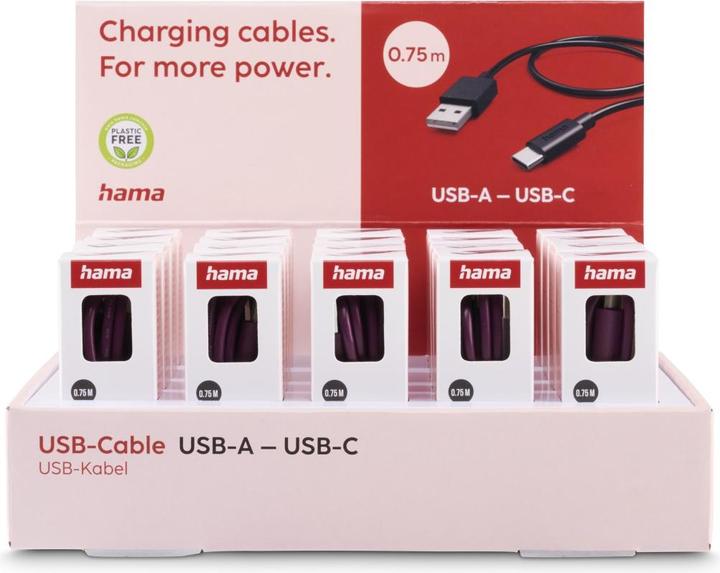 Produktbild Hama Ladekabel, USB-A - USB-C, 0,75 m, 20 Stück im Display (0.75 m, USB 2.0)