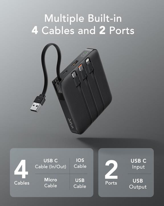 Image du produit Vrurc T2066 Powerbank mit Ladekabeln (20000 mAh, 22.50 W)