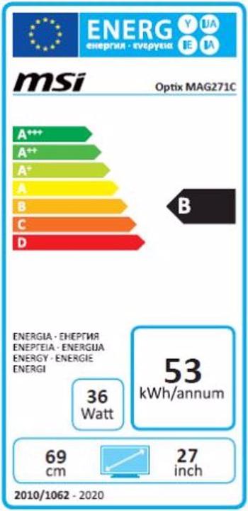 Energy Label MSI Optix MAG271C-002EN (1920 x 1080 pixels, 27")