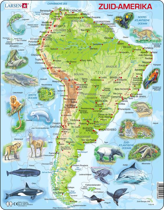 Image du produit Selecta Spielzeug Larsen Puzzle Karte Süd, Amerika Geographisch mit Tieren (65 pièces)
