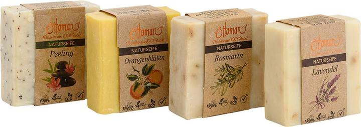 Produktbild Natura Punto Pflegende Olivenölseifen Lavendel, Rosmarin, Orangenblüten, Peeling, je 120 g (Peelingseife, Hartseife)
